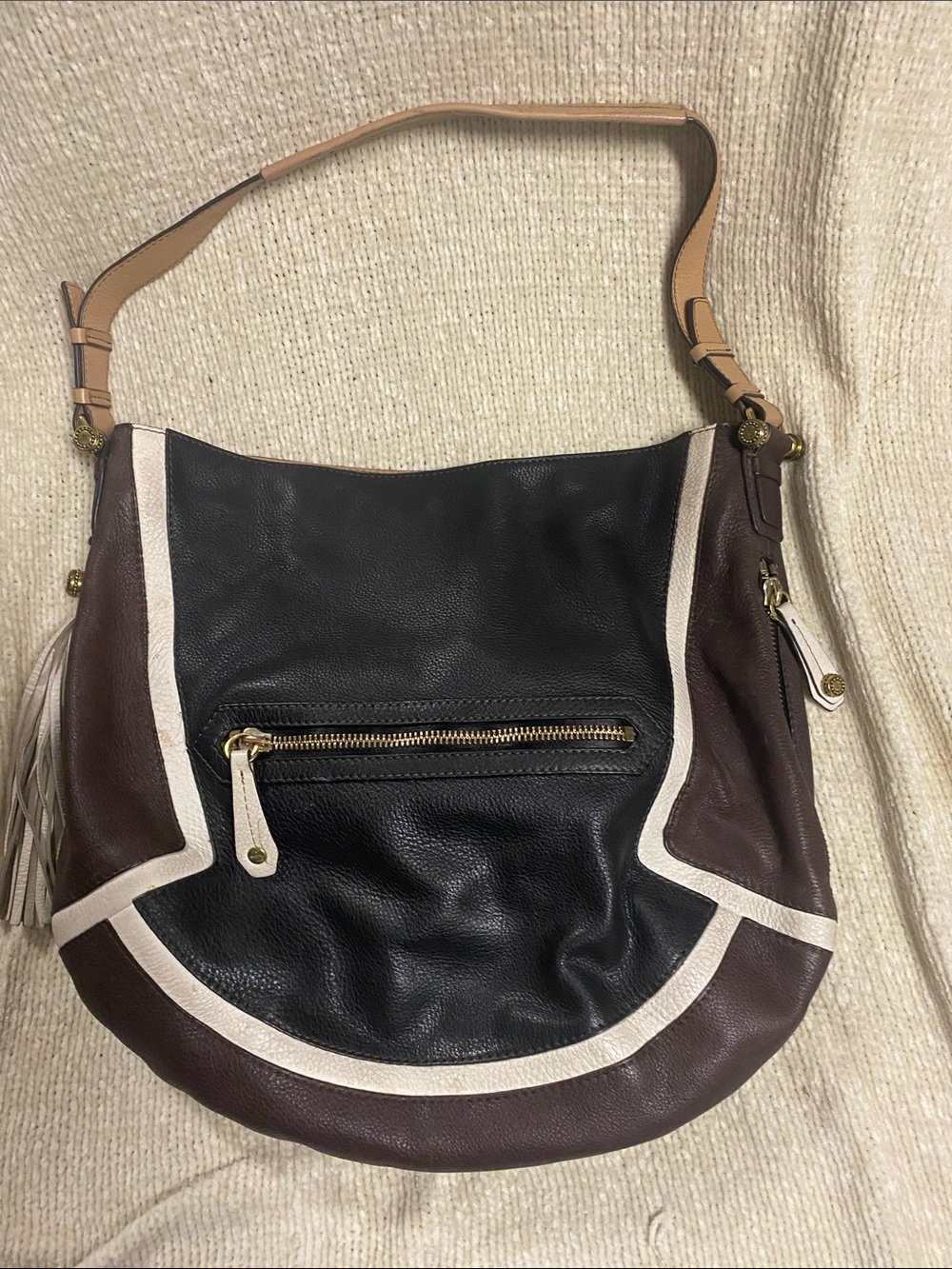orYANY Leather Hobo Shoulder Bag - Black and Tan